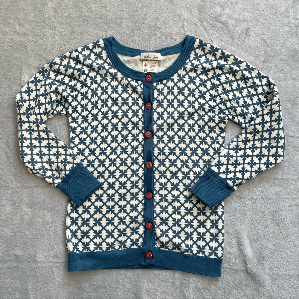 Matilda Jane Cardigan Sweater 8‎ Girls Windy City Blue Cream Pattern